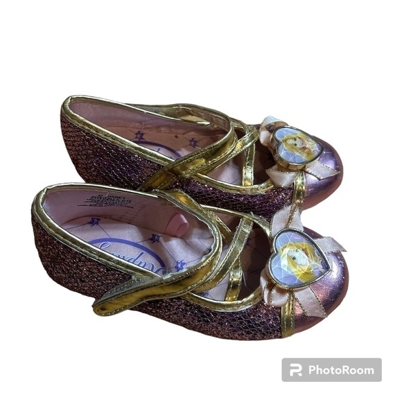 Disney Rapunzel Dress Shoes Sz 9/10 Girls Kids Pink Princess Gold